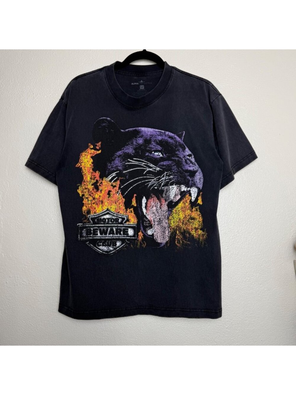 Alpha Collective Panther Graphic T-Shirt Black Flame Design 100% Cotton Size Med